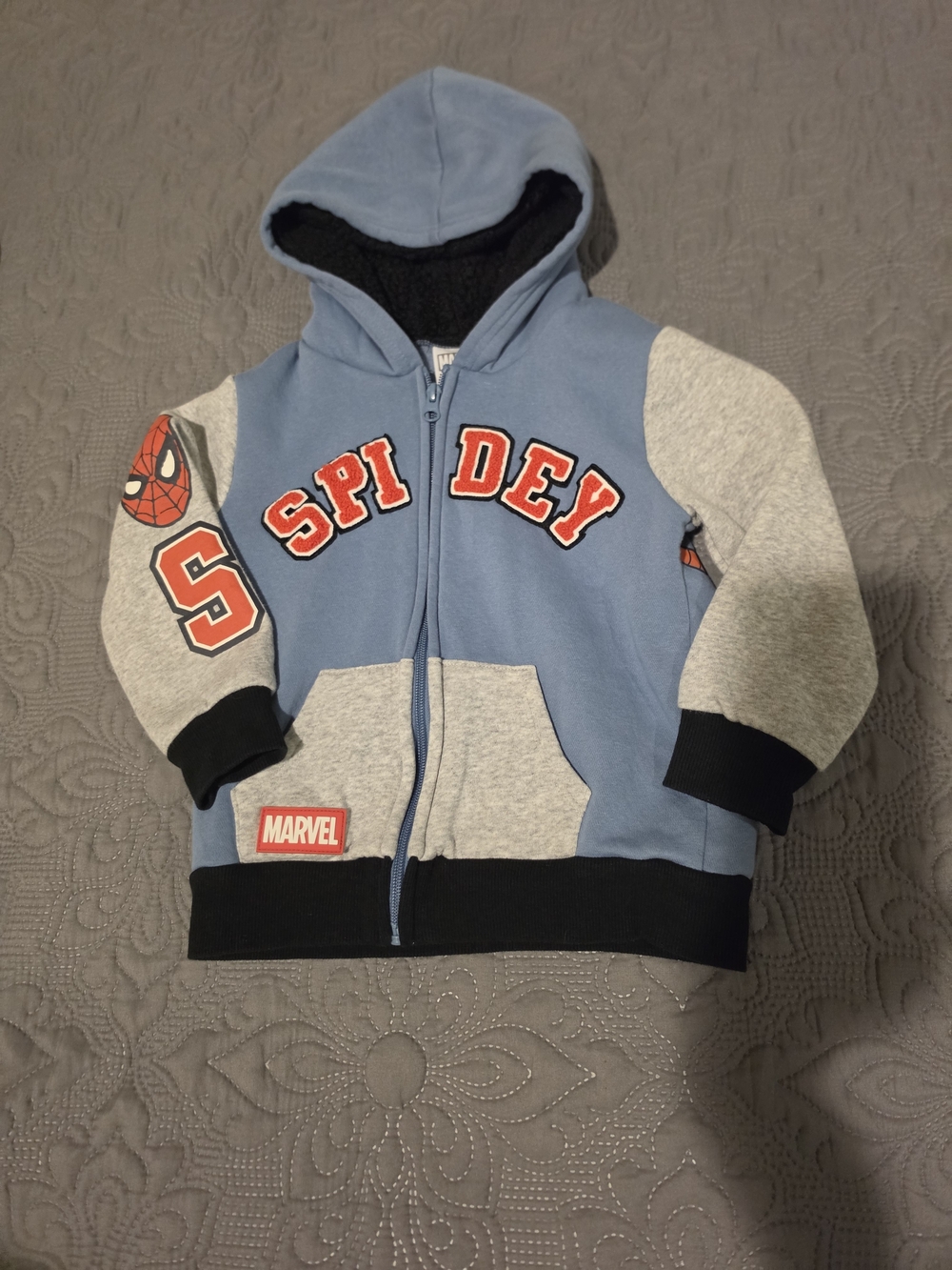 Marvel Kids Spidey Hooded Zip-Up Sweatshirt - Light Blue, Gray & Black